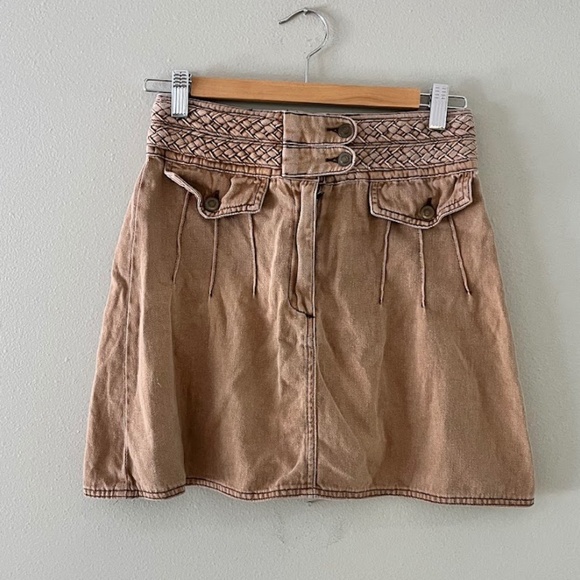 Free People Braided Brown Jean Skirt, Sz 0 - Picture 2 of 5